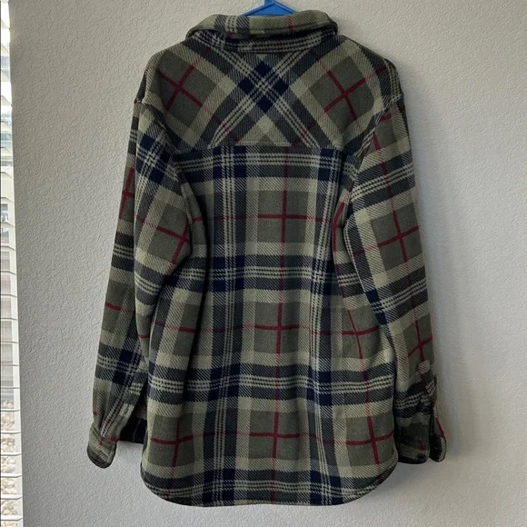 Freedom Foundry Men's Large Green Red Plaid Thick Sherpa Lined Fleece Button Up‎ - Picture 3 of 3